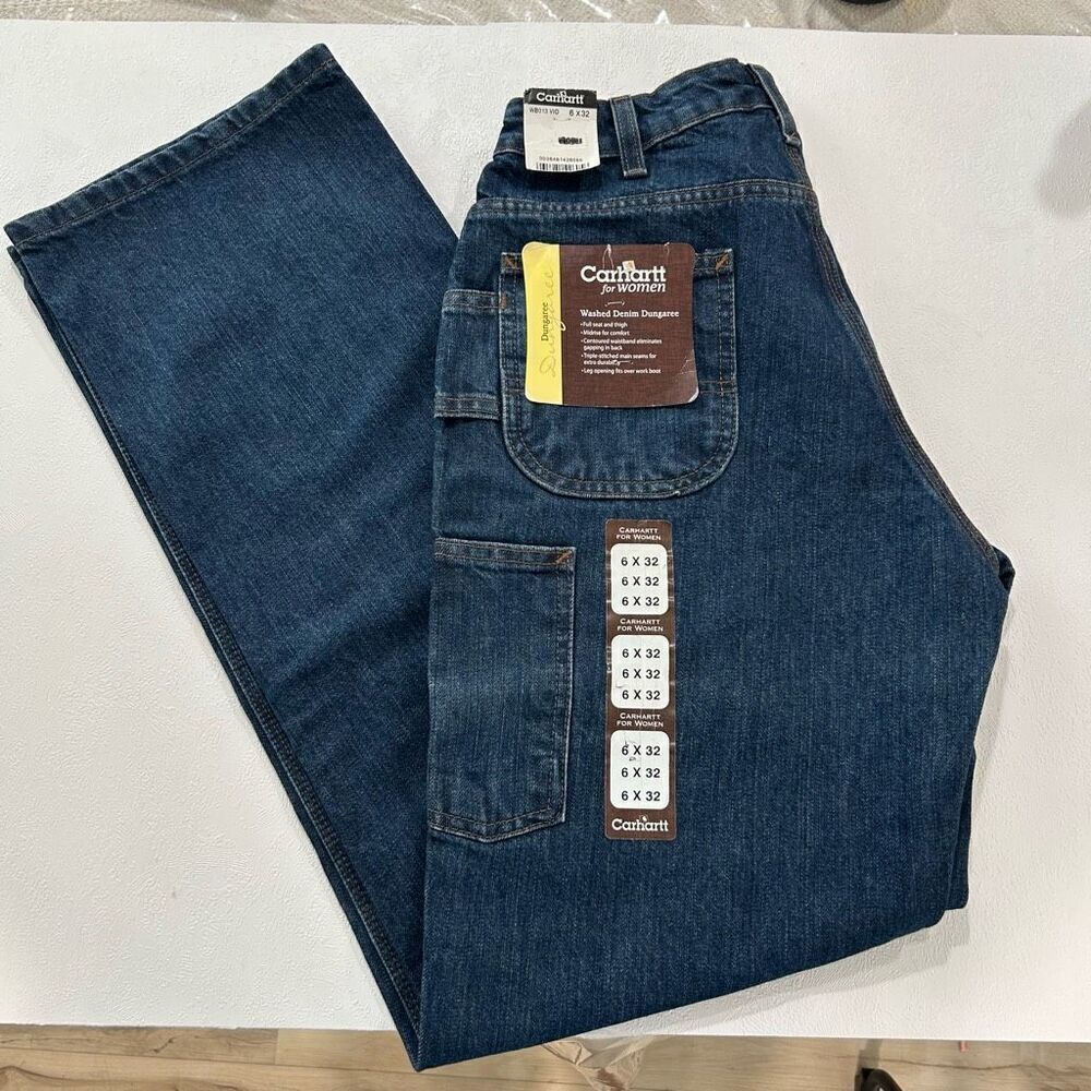 Carhartt Women’s Washed Denim Dungaree Work Jeans 6 x 32 – Midrise Bootcut Workw